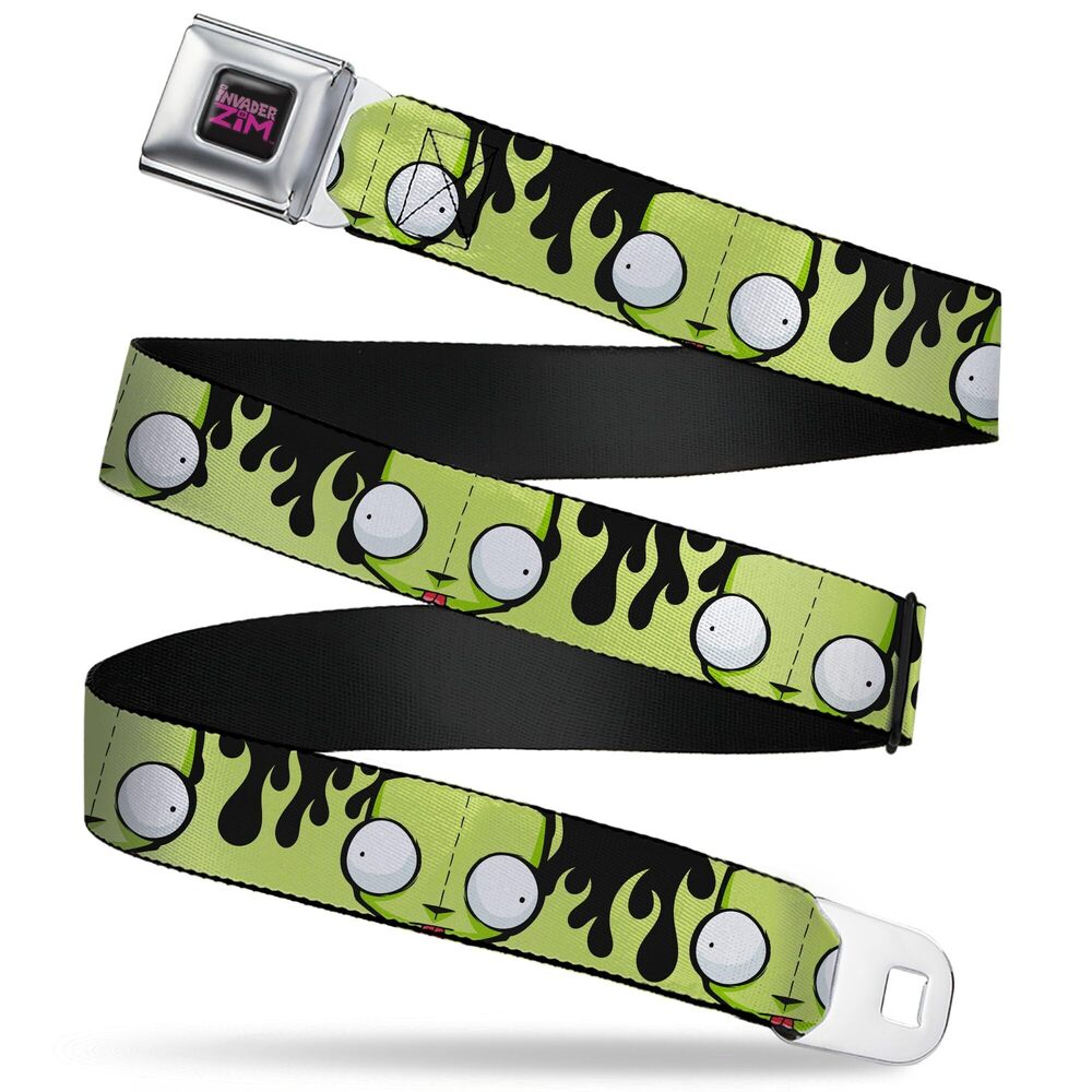 4649 Nickelodeon Belt, Seatbelt Buckle Belt, Invader Zim Gir Face